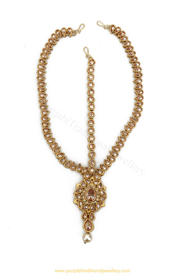 Antique Gold Finished Champagne Stone Matha Patti By PTJ Exclusive